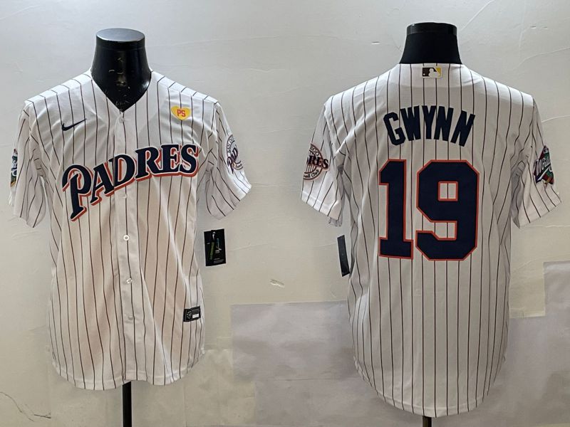 Men San Diego Padres #19 Gwynn White Stripe Throwback Game Nike 2025 MLB Jersey style 4266